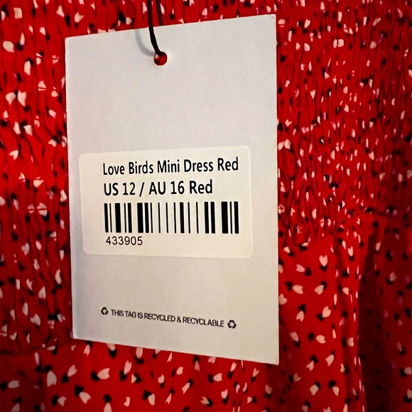 Princess Polly Love Birds Mini Dress, worn one time, excellent condition! - Picture 4 of 5